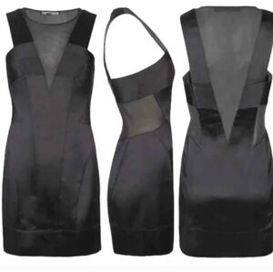 All Saints Black Mini Sleeveless Black Satin & Mesh cocktail Dress